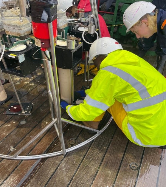 Working on a sediment sample from the seabed